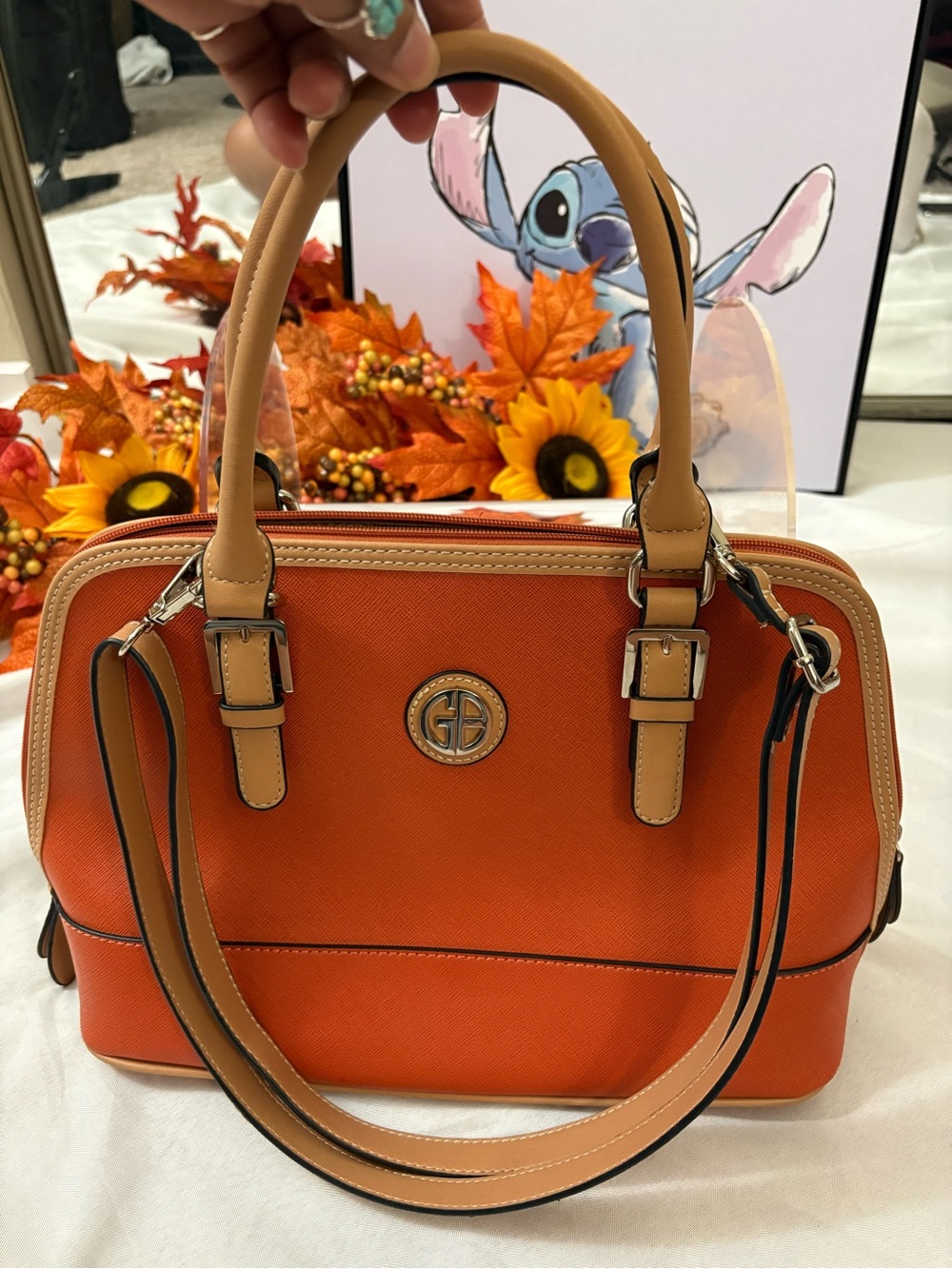Giani Bernini Orange Satchel with Tan Handles